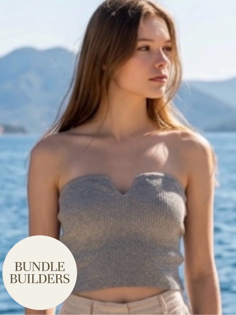 $10 Add-on | Gray Ribbed Sweetheart Crop Tube Top
